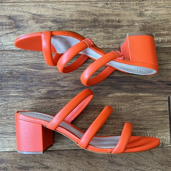 SCHUTZ Olly Block Heel Sandal in Bright Orange Size 10.5 New in Box NIB - Picture 3 of 14
